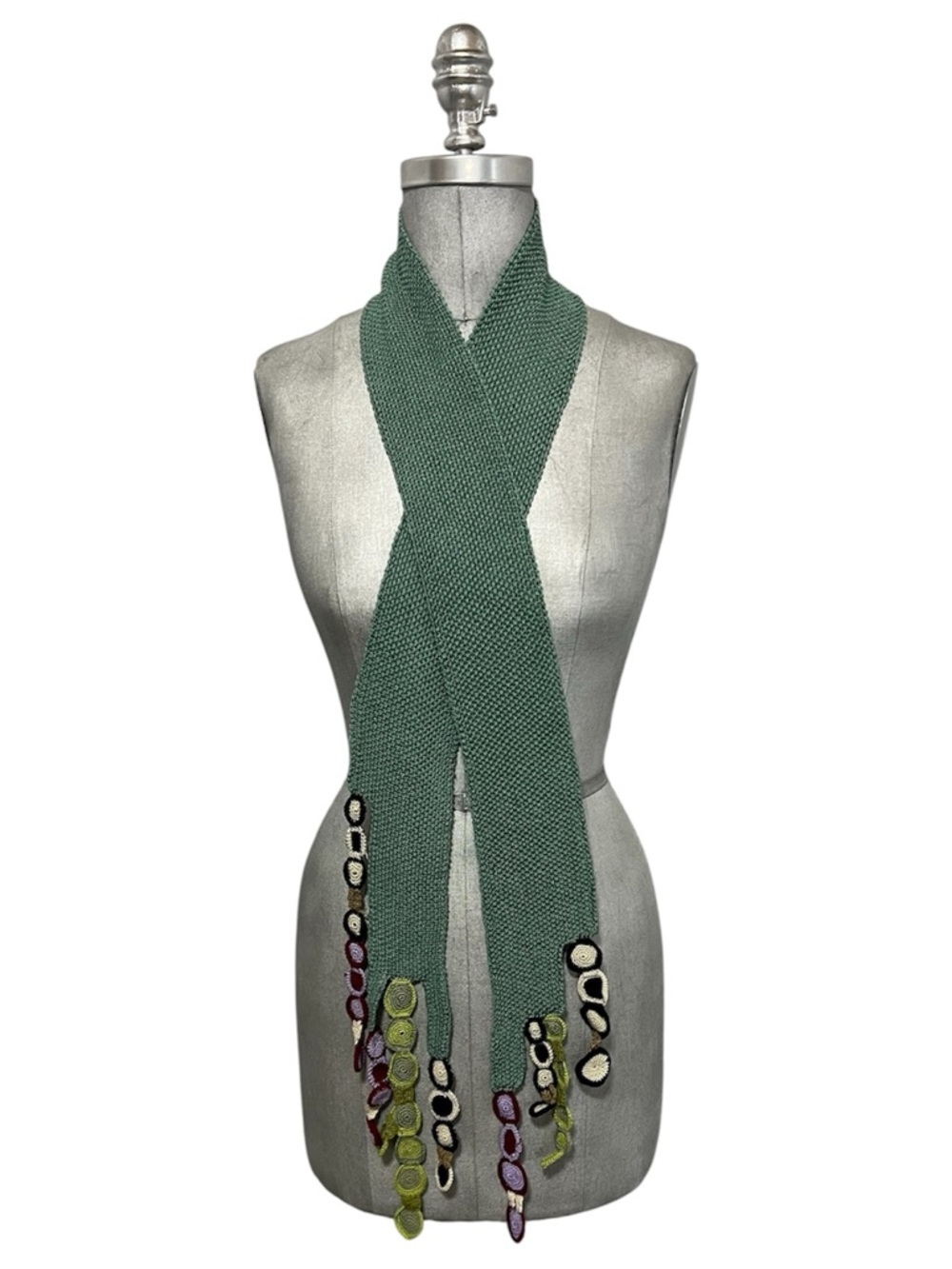 Little Journeys Hand Made Green Embellished Knit Scarf for Women OS